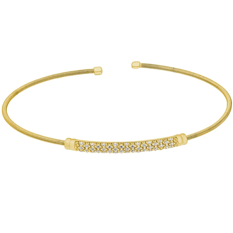 Ladies Bracelets for Activist Glow-Gold Finish Sterling Silver Cable Cuff Bracelet with Three Rows of Simulated Diamond Birth Gems - April