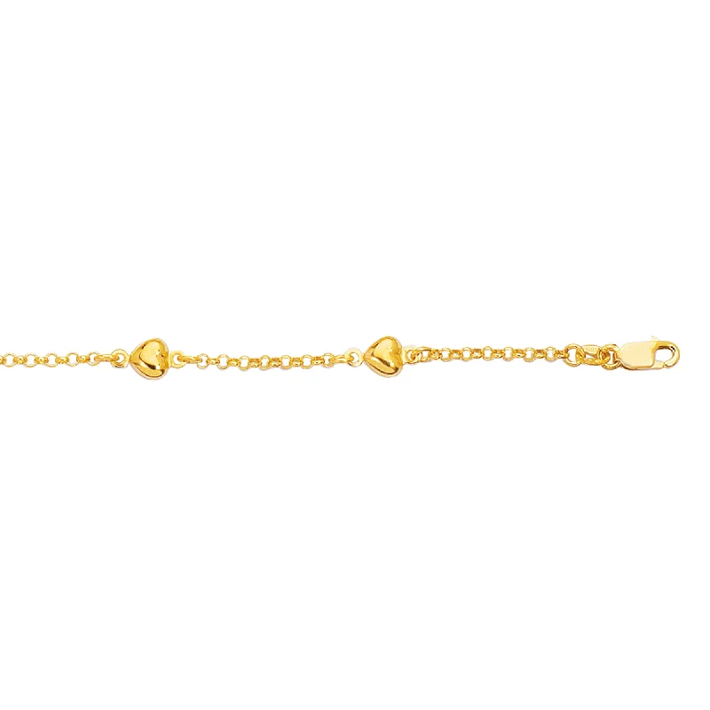 Ladies Bracelets Cuff Shine-14K Gold Heart Station Bracelet