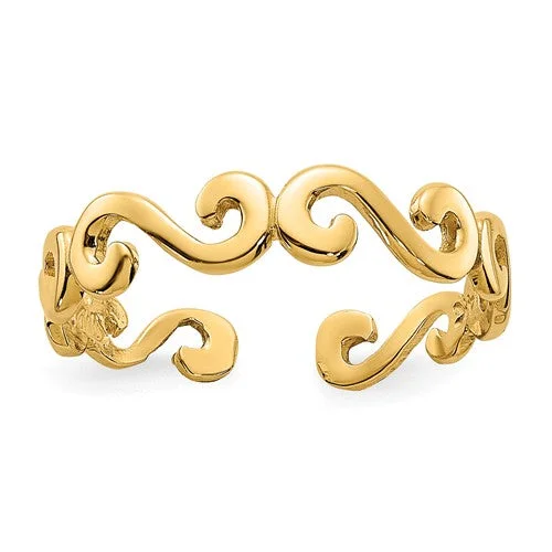 Ladies clustered gem rings -14k Yellow Gold Solid Swirl Toe Ring