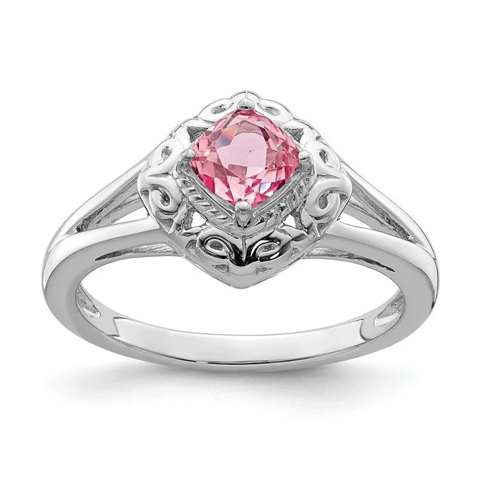 Ladies balanced grace rings -Sterling Silver Genuine Cushion Pink Tourmaline Filigree Ring