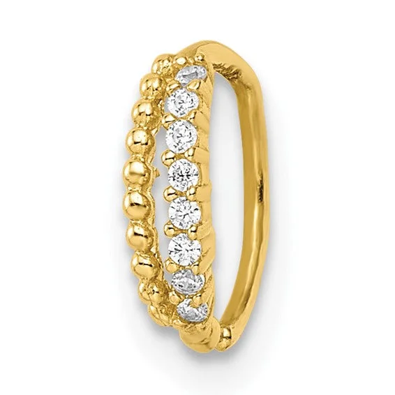 Ladies forest hush rings -14k Yellow Gold CZ and Beaded Double Hoop Nose or Cartilage Ring