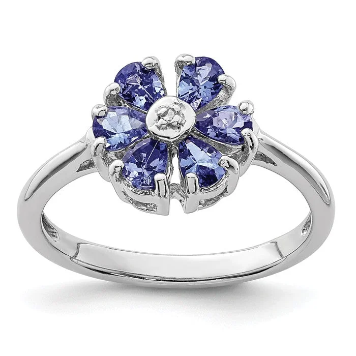 Ladies fauna inspired rings -Sterling Silver Genuine Tanzanite And Diamond Flower Ring