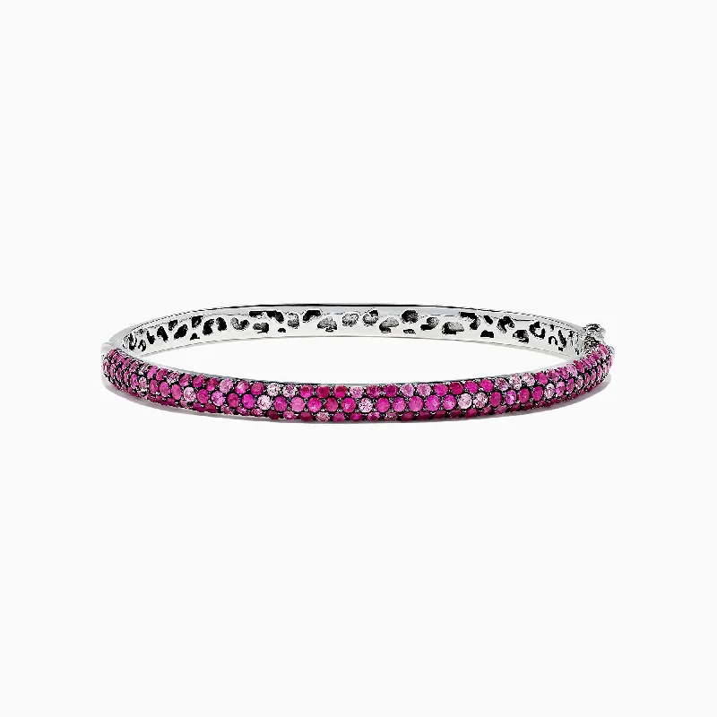 Ladies Bracelets with Triangle Glow-Splash Sterling Silver Pink Sapphire and Ruby Bangle, 4.24 TCW