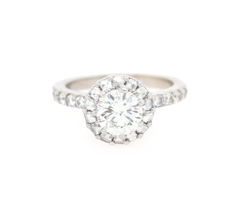 Textured band engagement rings -2.06ctw Round Diamond Halo Engagement Ring in 18K