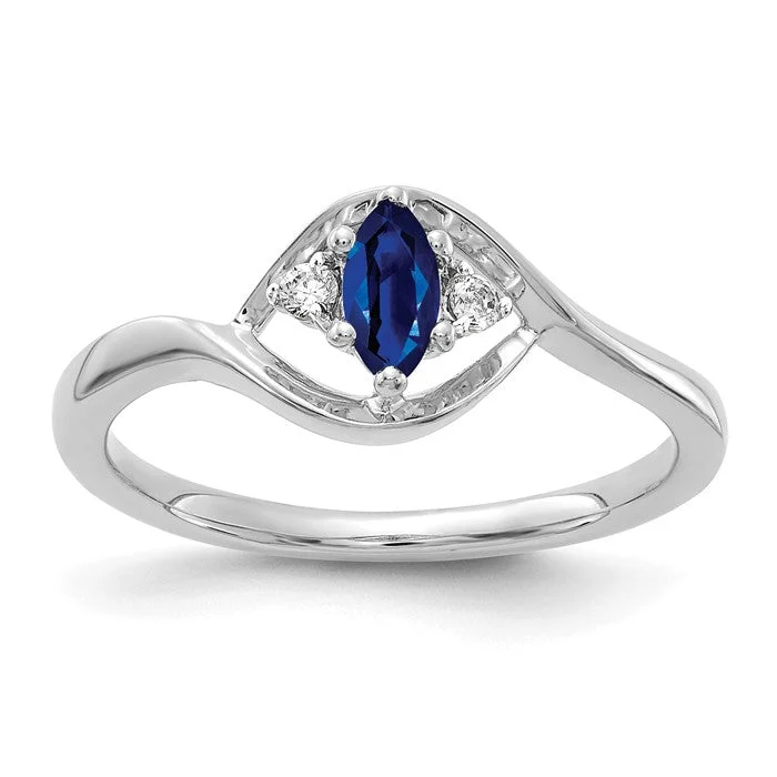 Ladies petal dance rings -14K White Gold Diamond And Marquise Blue Sapphire Ring