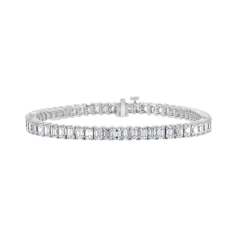 Ladies Bracelets with Etched Spark-18KT WHITE GOLD 13.59 CTW EMERALD DIAMOND 4 PRONG TENNIS BRACELET