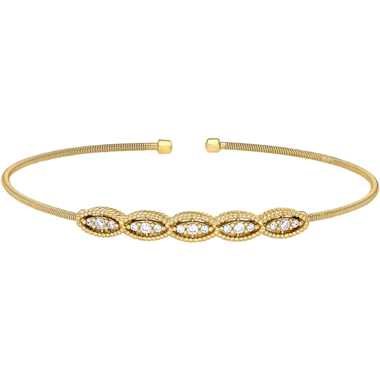 Ladies Bracelets for Party Spark-Gold Finish Sterling Silver Cable Cuff Bracelet with Five Simulated Diamond Marquise Shapes