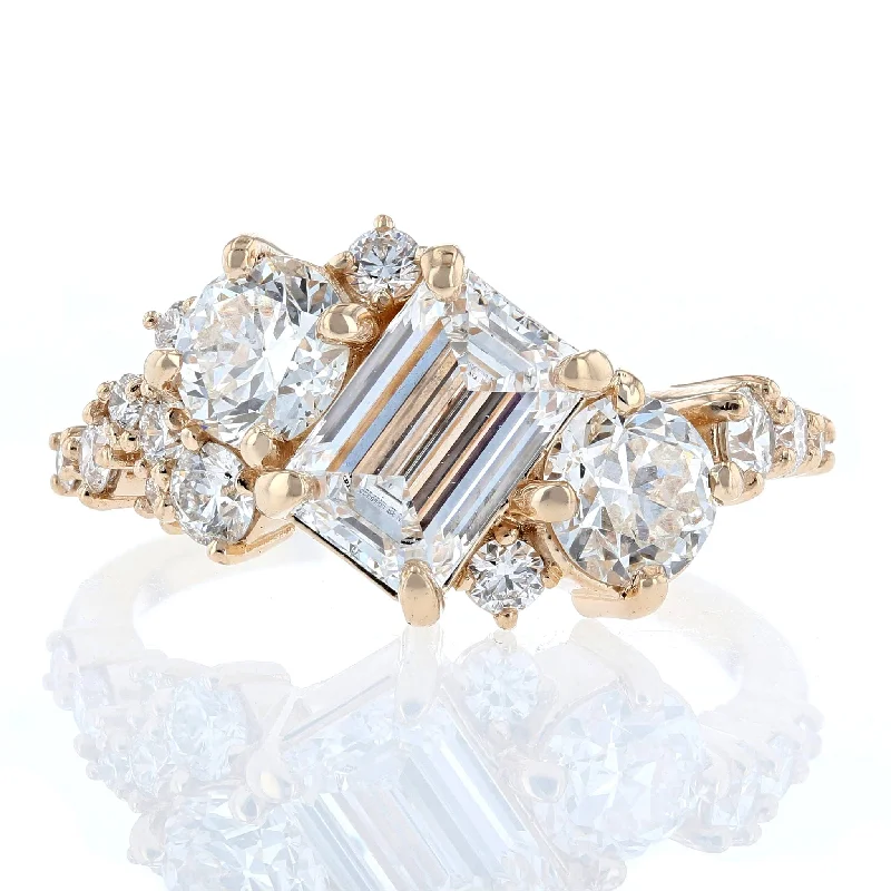 Rigid spark engagement rings -Emerald Cut & Round Diamond Cluster Engagement Ring