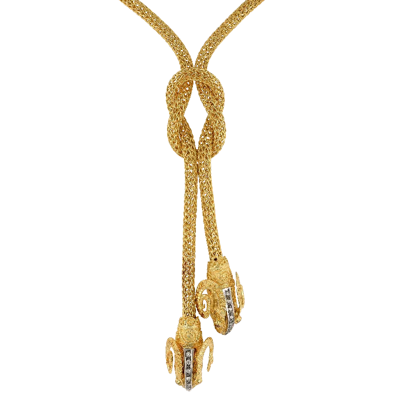 Ladies Necklaces Dual-Tone Shine-Gold and Diamond Rams Necklace