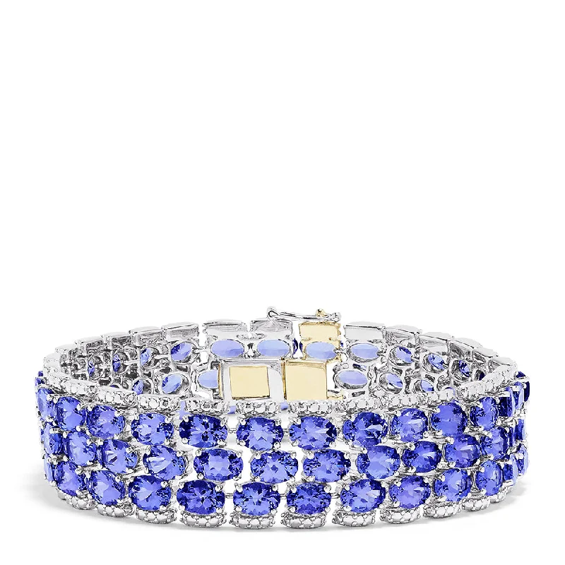 Ladies Bracelets with Cyan Euclase-Sterling Silver with 14K Yellow Gold Lock Tanzanite Bracelet, 50.00 TCW