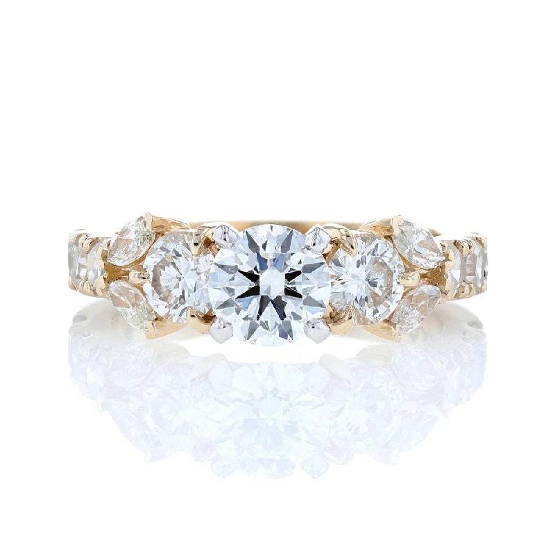 Puzzle charm engagement rings -Yellow Gold Round & Marquise Diamond Engagement Ring