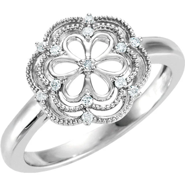 Ladies mystic lunar rings -Sterling Silver .08 CTW Diamond Flower Ring