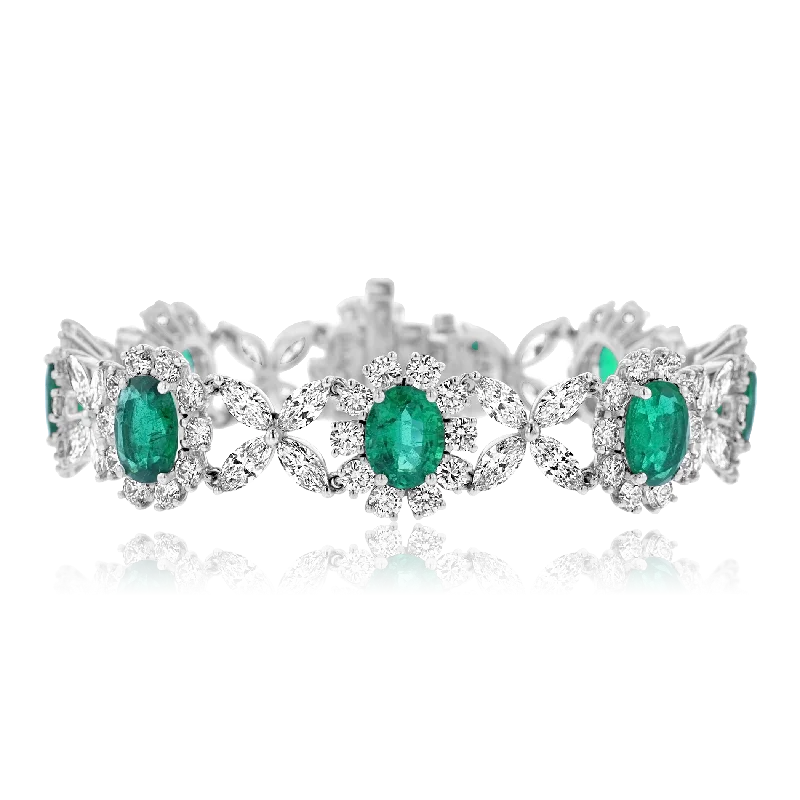 Ladies Bracelets for Leader Shine-JULEVE 18KT WHITE GOLD 13.46 CTW EMERALD & 13.60 CTW DIAMOND BRACELET