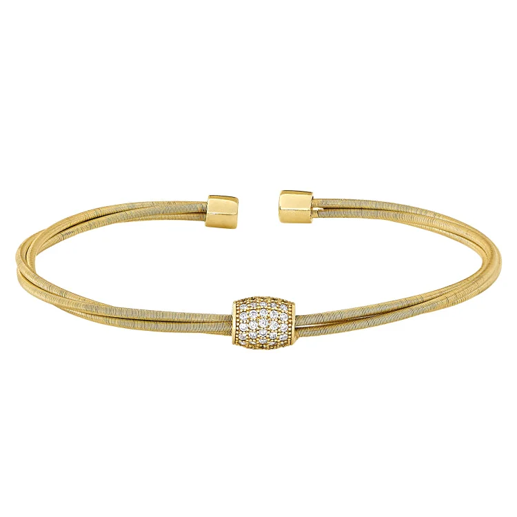 Ladies Bracelets Fresh Spark-Gold Finish Sterling Silver Three Cable Cuff Bracelet with Five Row Simulated Diamond Barrel