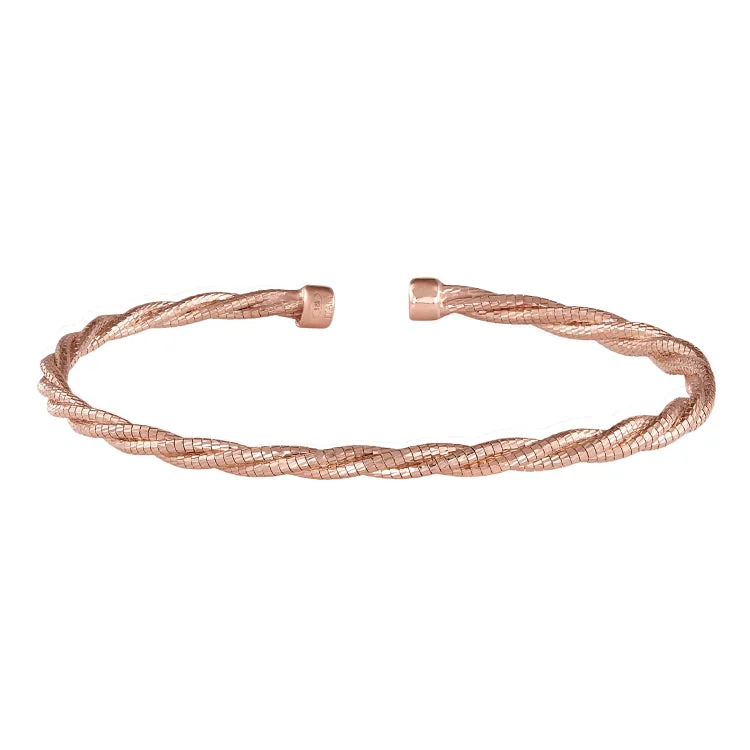 Rose Gold Finish Sterling Silver Twisted Cable Cuff Bracelet