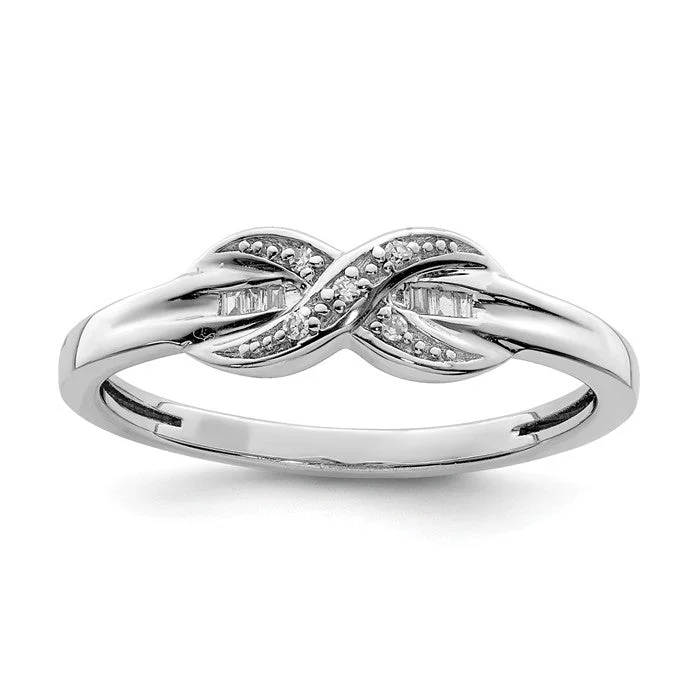 Ladies Victorian lace rings -Sterling Silver Diamond Infinity Crossover & Baguette Ring