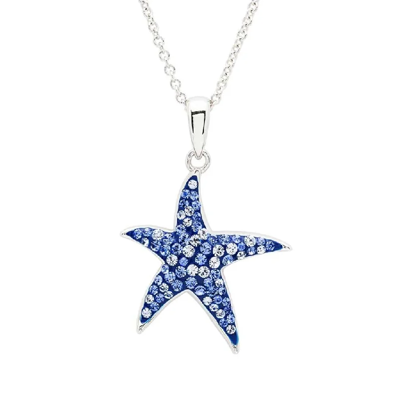 Ladies Necklaces with Gold Milarite-Ocean : Sterling Silver Sapphire Blue Star Fish Necklace