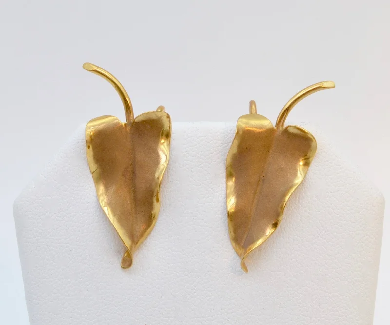 Ladies sister bond earrings -14K Art Nouveau-style Leaf Earrings