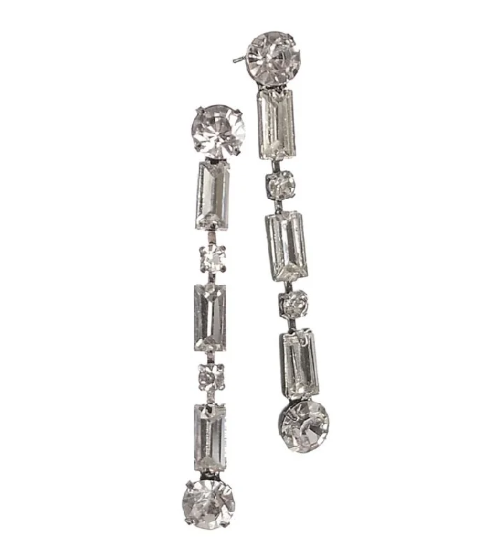 Ladies gritty punk earrings -Hot Tomato  Deco Decadence - Antique Silver with Clear Crystals Drop Earrings