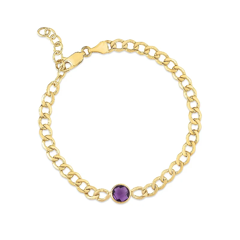 Ladies Bracelets Cuff Shine-14K Amethyst Curb Chain Bracelet