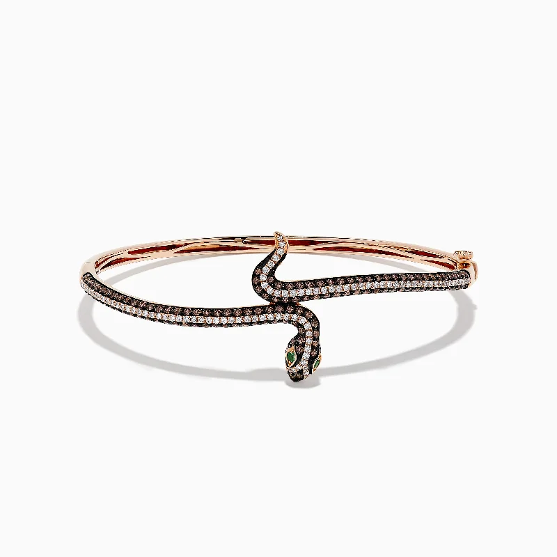 Ladies Bracelets with White Thaumasite-Safari 14K Rose Gold Espresso Diamond Snake Bangle, 2.12 TCW