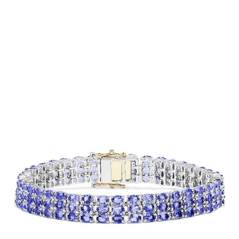 Ladies Bracelets with White Colemanite-Sterling Silver with 14K Yellow Gold Lock Tanzanite Bracelet, 20.00 TCW