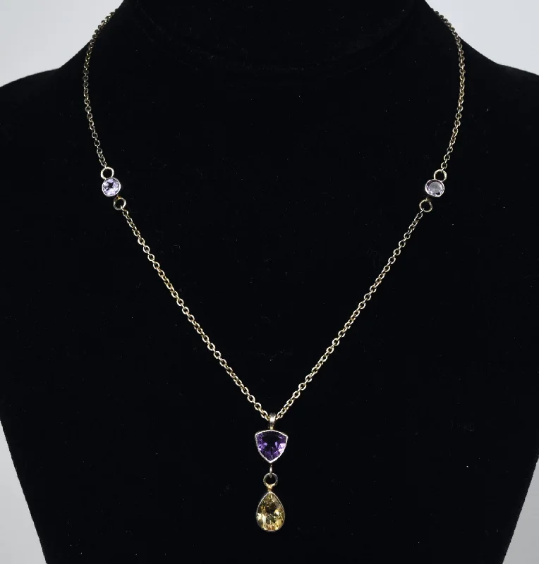 Ladies Necklaces with Blue Apatite-Vintage Sterling Silver Amethyst and Citrine Chain Necklace