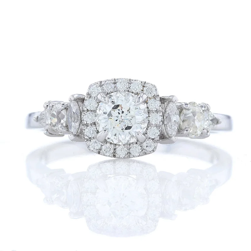 Petal charm engagement rings -Cushion Diamond Halo Hidden Initial Engagement Ring