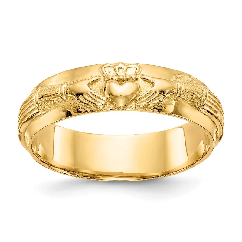 Ladies tender pink rings -14k Yellow Gold Mens Claddagh Band Ring