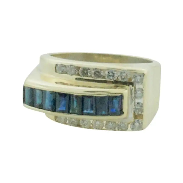 Ladies substantial heavy rings -Retro Sapphire and Diamond Ring in Yellow Gold