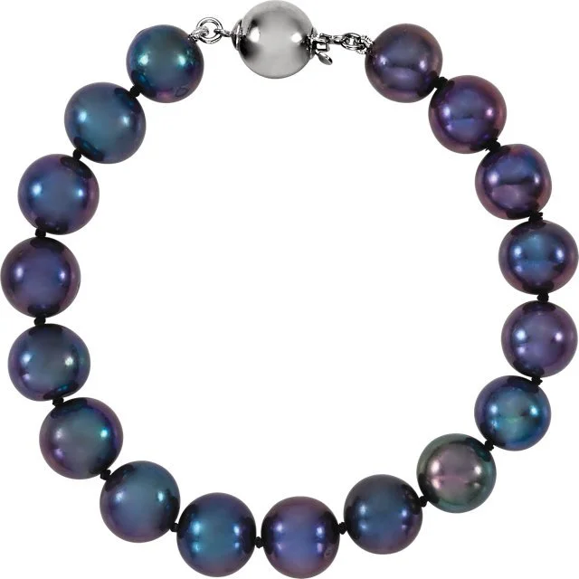 Ladies Bracelets with White Thaumasite-10-11 MM BLACK CULTURED PEARL BRACELET