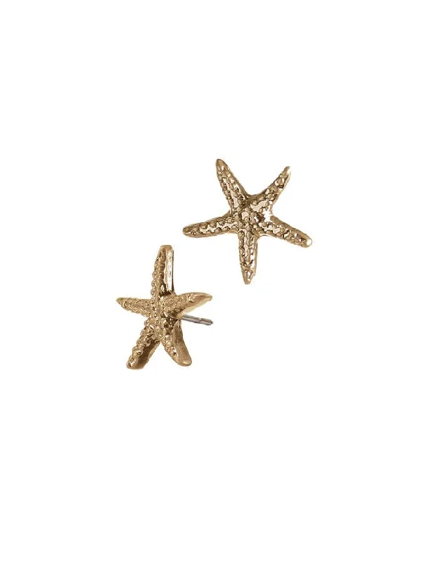 Ladies mythic lore earrings -Hot Tomato Starfish Stud Earrings in Worn Gold