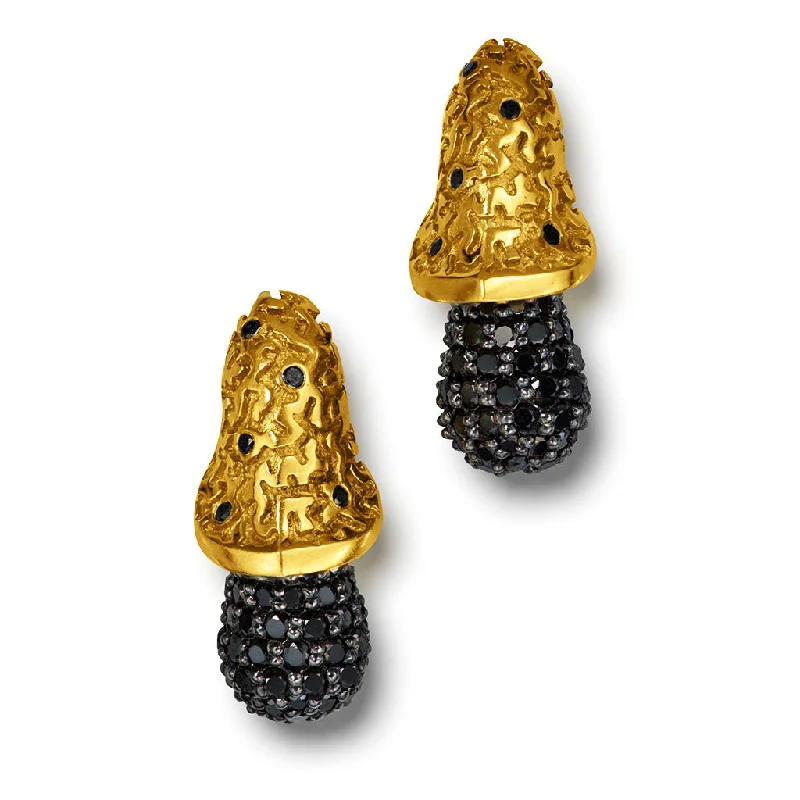 Ladies keepsake charm earrings -Gold Acorn Stud Earrings with Black Diamonds