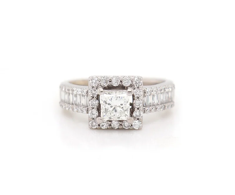 Hidden gem engagement rings -1.25ctw Princess Baguette and Round Diamond Frame Engagement Ring in 14K