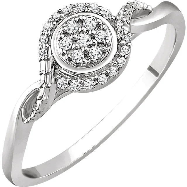 Ladies hushed calm rings -10K White Gold 1/10 CTW Diamond Multi Stone Halo Twist Style Promise Ring