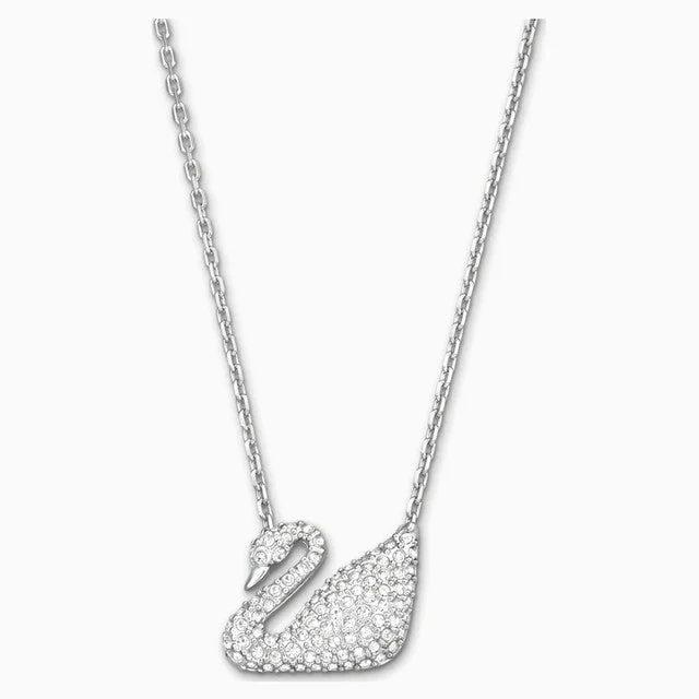 Ladies Necklaces with Custom Charm-Swarovski Swan Necklace White