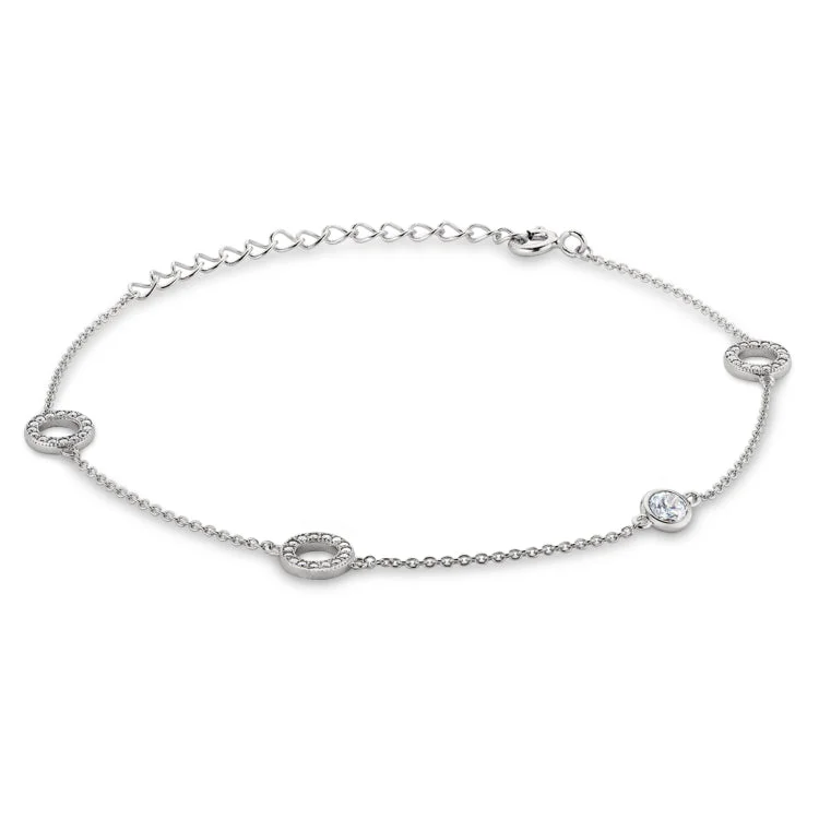 Ladies Bracelets for Hero Spark-Platinum Finish Sterling Silver Micropave Open Circle and Bezel Adjustable Bracelet with Simulated Diamonds 7" - 9"