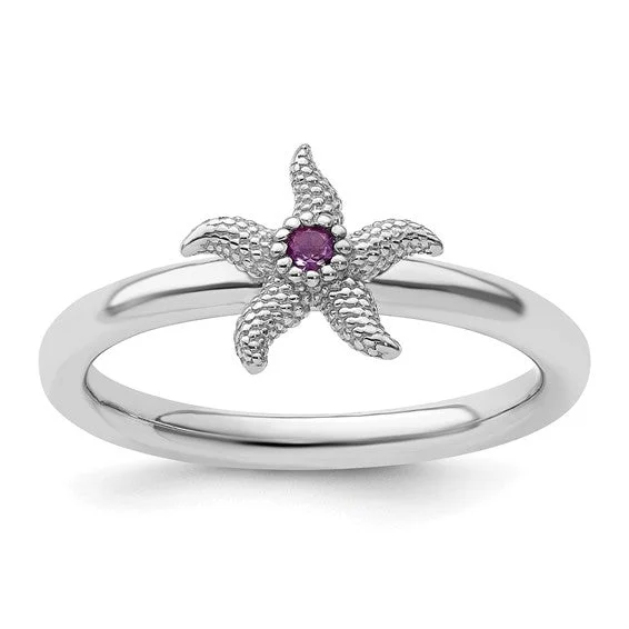 Ladies mythic lore rings -Sterling Silver Stackable Expressions Amethyst Starfish Ring