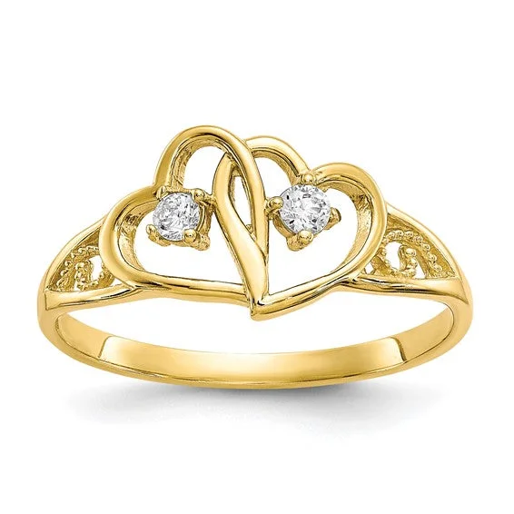 Ladies club pride rings -10k Gold Double Heart CZ Filigree Ring