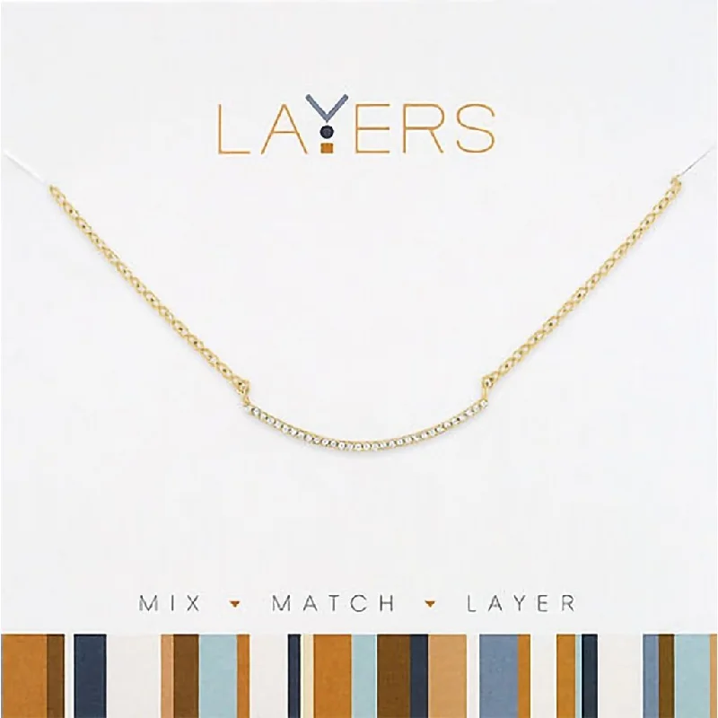 Ladies Necklaces with Soft Morganite-Center Court : Gold CZ Curved Bar Layers Necklace