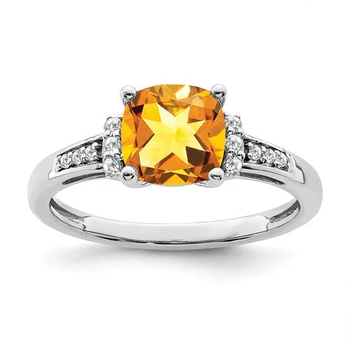 Ladies luminous crystal rings -14k White Gold Citrine Cushion and Diamond Ring