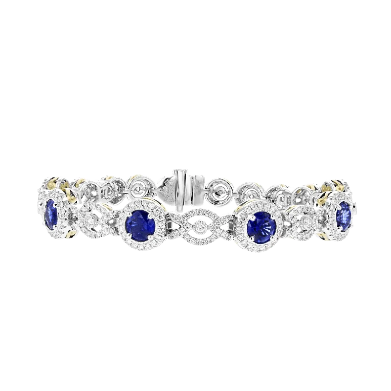 Ladies Bracelets Open Glow-JULEVE 18KT 6.62 CTW SAPPHIRE & 2.90 CTW DIAMOND HALO BRACELET