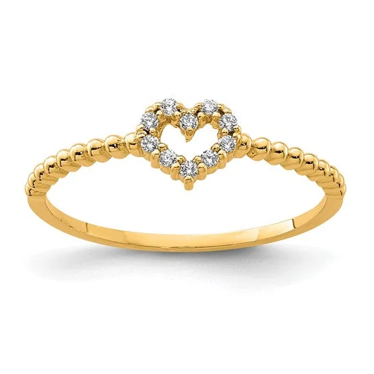 Ladies resin art rings -10k Gold CZ Heart Beaded Ring