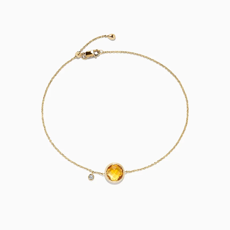 Ladies Bracelets with Blue Glaucophane-Sunset 14K Yellow Gold Citrine & Diamond Bolo Chain Bracelet, 1.53 TCW