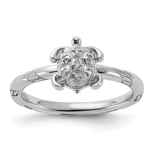 Ladies cocktail dazzle rings -Sterling Silver Stackable Expressions Diamond Turtle Ring