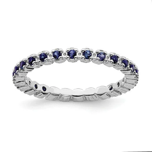 Ladies refined sleek rings -Sterling Silver Stackable Expressions Blue Sapphire Eternity Ring