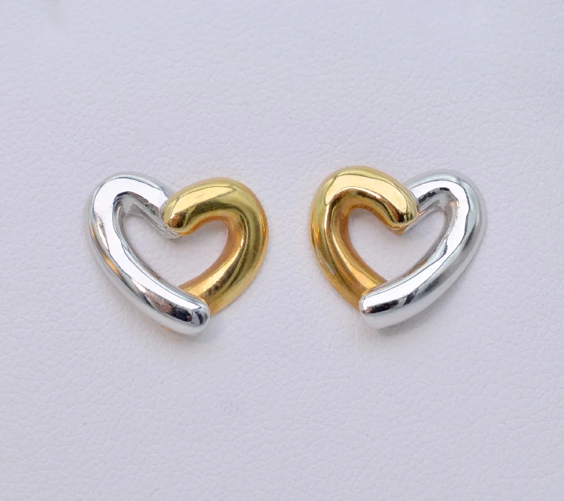 Ladies chakra alignment earrings -18K White/Yellow Gold Two-Tone Heart Earrings