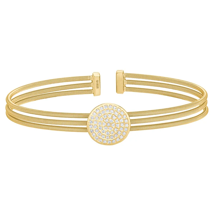 Ladies Bracelets Flexible Shine-Gold Finish Sterling Silver Three Cable Cuff One Circle Bracelet with Simulated Diamonds