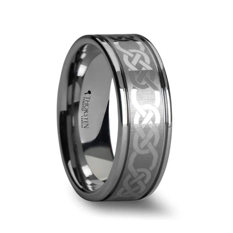 Ladies glittering spark rings -Thorsten PALATINE Laser Engraved Tungsten Ring with Celtic Pattern - 6mm 8mm or 10mm