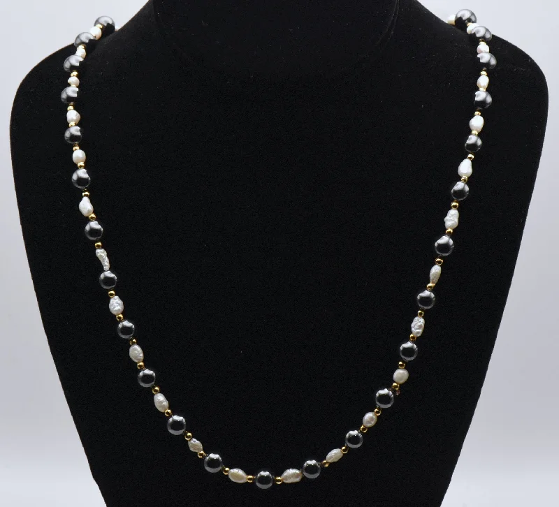 Ladies Necklaces with Moss Malachite-Hematite and Freshwater Pearls Necklace - 24"